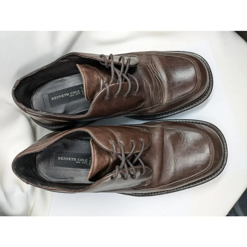 Y2K Kenneth Cole Chunky Oxford Dress Shoes Mens 7.5 Brown Leather Italy Preppy